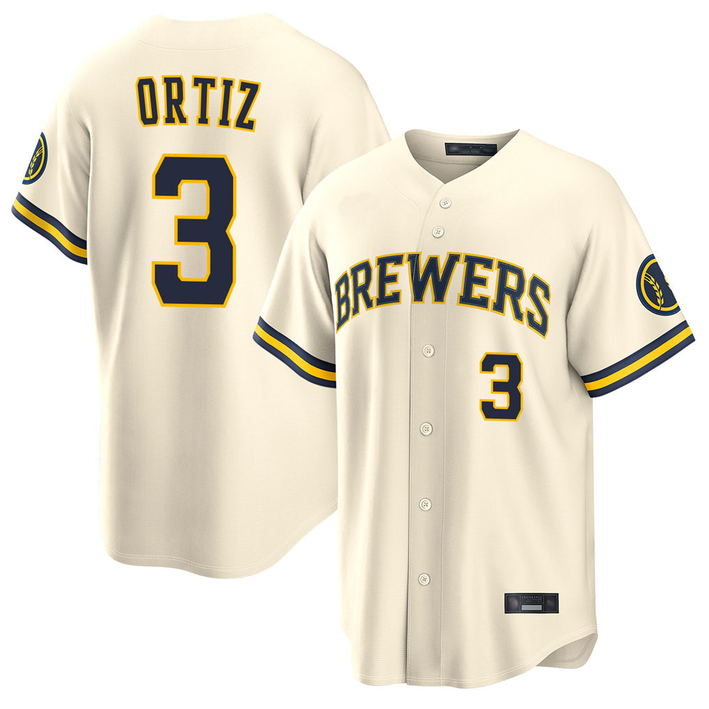 Blackjersey M.Brewers #3 Joey Ortiz Player Cream Home Limited Stitched Jerseys