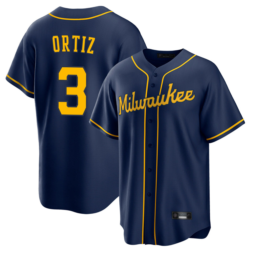 Blackjersey M.Brewers #3 Joey Ortiz Player Navy Home Game Stitched Jerseys