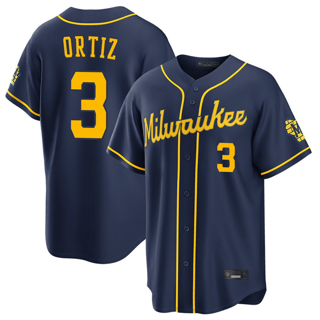 Blackjersey M.Brewers #3 Joey Ortiz Player Navy Home Stadium Game Stitched Jerseys