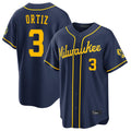 Blackjersey M.Brewers #3 Joey Ortiz Player Navy Home Stadium Game Stitched Jerseys