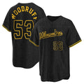 Blackjersey M.Brewers #53 Brandon Woodruff Player Black Snake Skin City Home Game Stitched Jerseys