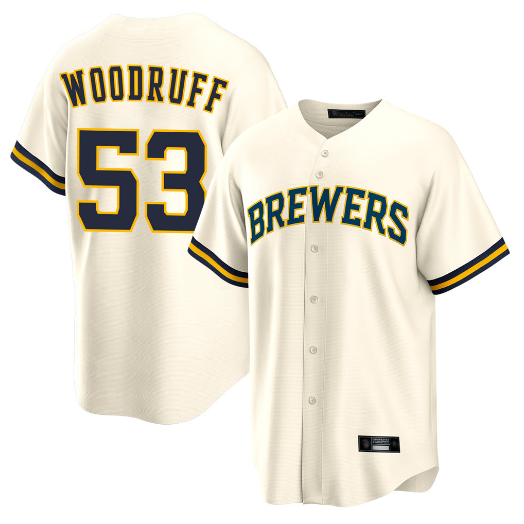 Blackjersey M.Brewers #53 Brandon Woodruff Player Cream Home Game Stitched Jerseys