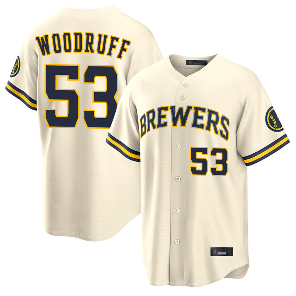 Blackjersey M.Brewers #53 Brandon Woodruff Player Cream Home Limited Stitched Jerseys