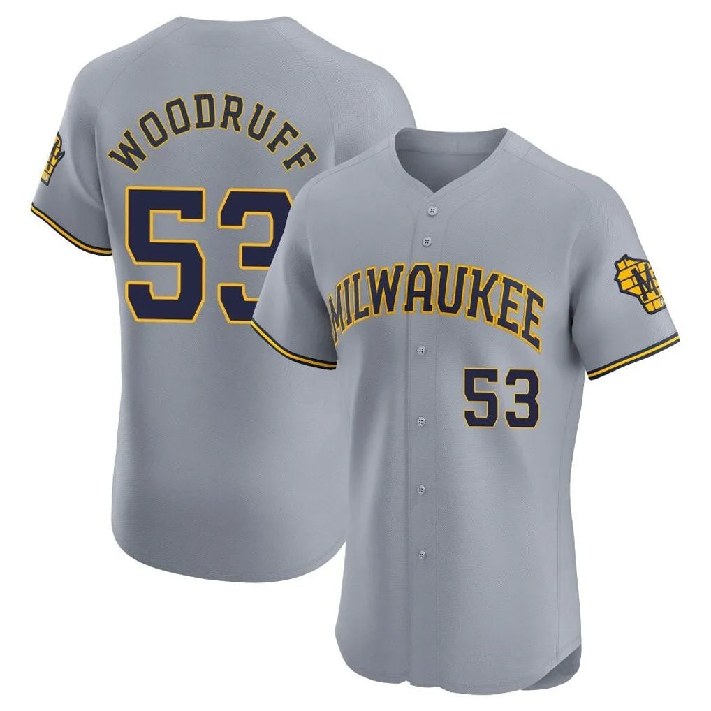 Blackjersey M.Brewers #53 Brandon Woodruff Player Gray Home Limited Elite Stitched Jerseys