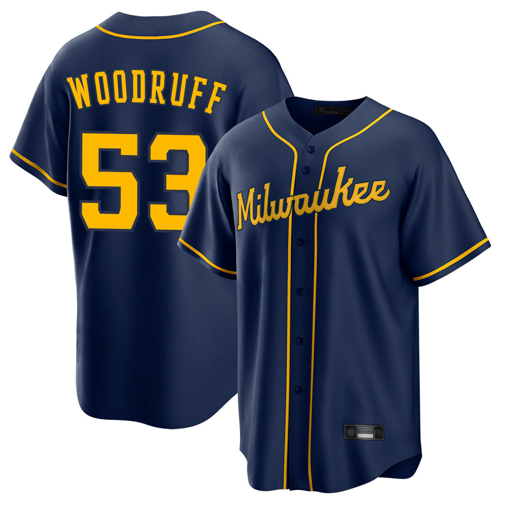 Blackjersey M.Brewers #53 Brandon Woodruff Player Navy Home Game Stitched Jerseys