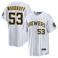 Blackjersey M.Brewers #53 Brandon Woodruff Player White Stripes Home Limited Game Stitched Jerseys