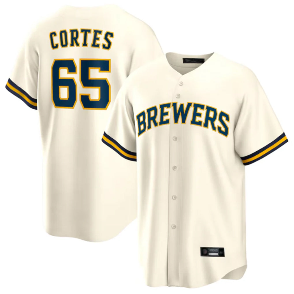 Blackjersey M.Brewers #65 Nestor Cortes Player Cream Home Game Stitched Jerseys