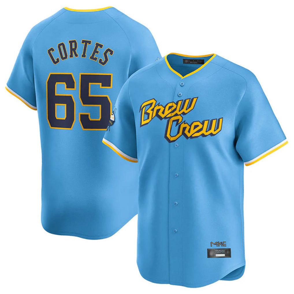 Blackjersey M.Brewers #65 Nestor Cortes Player Light Blue City Connect Home Limited Stitched Jerseys