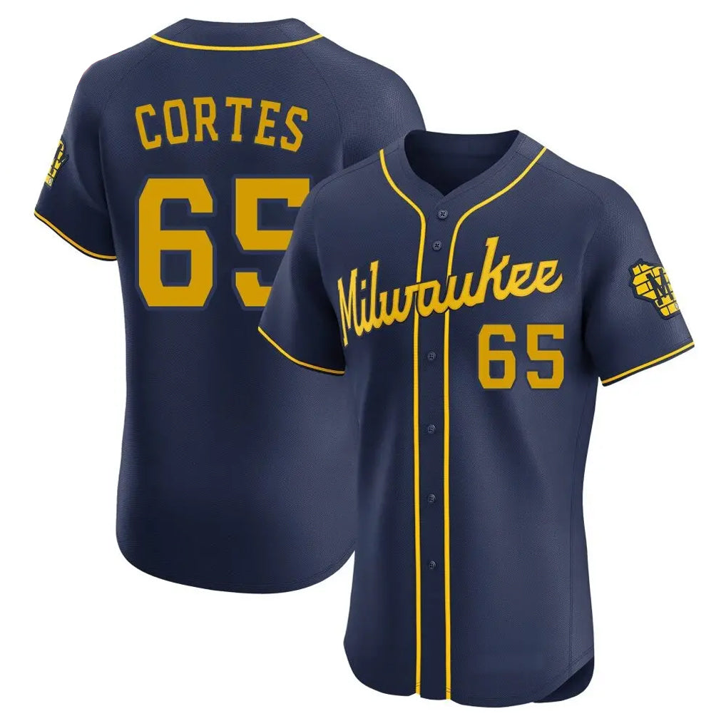 Blackjersey M.Brewers #65 Nestor Cortes Player Navy Home Limited Elite Stitched Jerseys