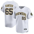 Blackjersey M.Brewers #65 Nestor Cortes Player White Stripes Home Limited Game Stitched Jerseys