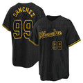 Blackjersey M.Brewers #99 Gary Sanchez Player Black Snake Skin City Home Game Stitched Jerseys