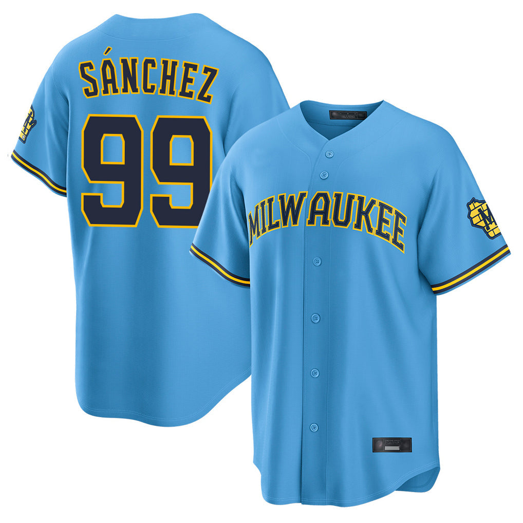 Blackjersey M.Brewers #99 Gary Sanchez Player Light Blue Road Stadium Game Stitched Jerseys