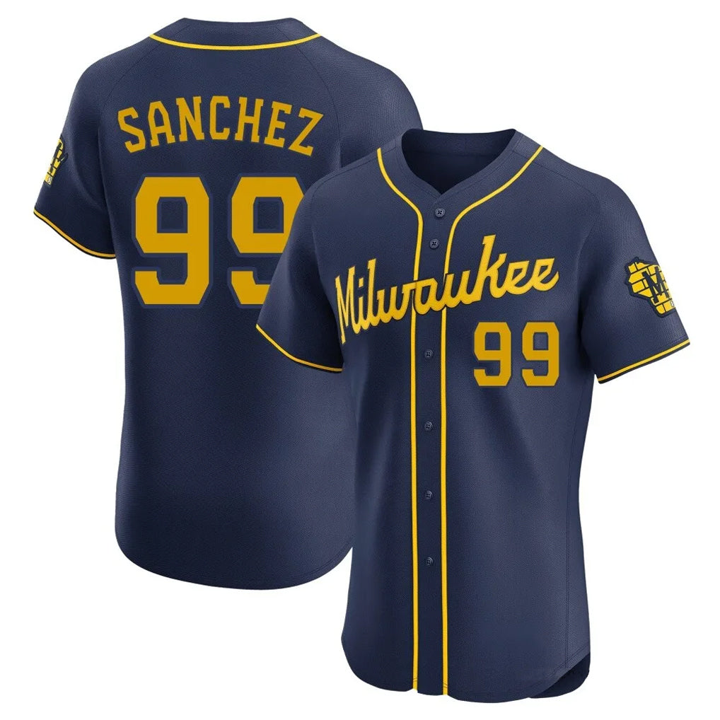 Blackjersey M.Brewers #99 Gary Sanchez Player Navy Home Limited Elite Stitched Jerseys