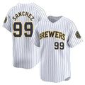 Blackjersey M.Brewers #99 Gary Sanchez Player White Stripes Home Game Stitched Jerseys