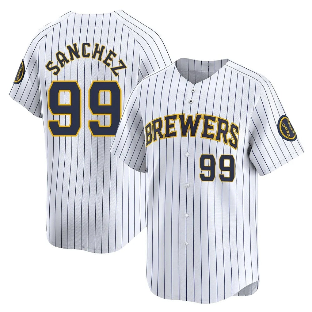Blackjersey M.Brewers #99 Gary Sanchez Player White Stripes Home Game Stitched Jerseys