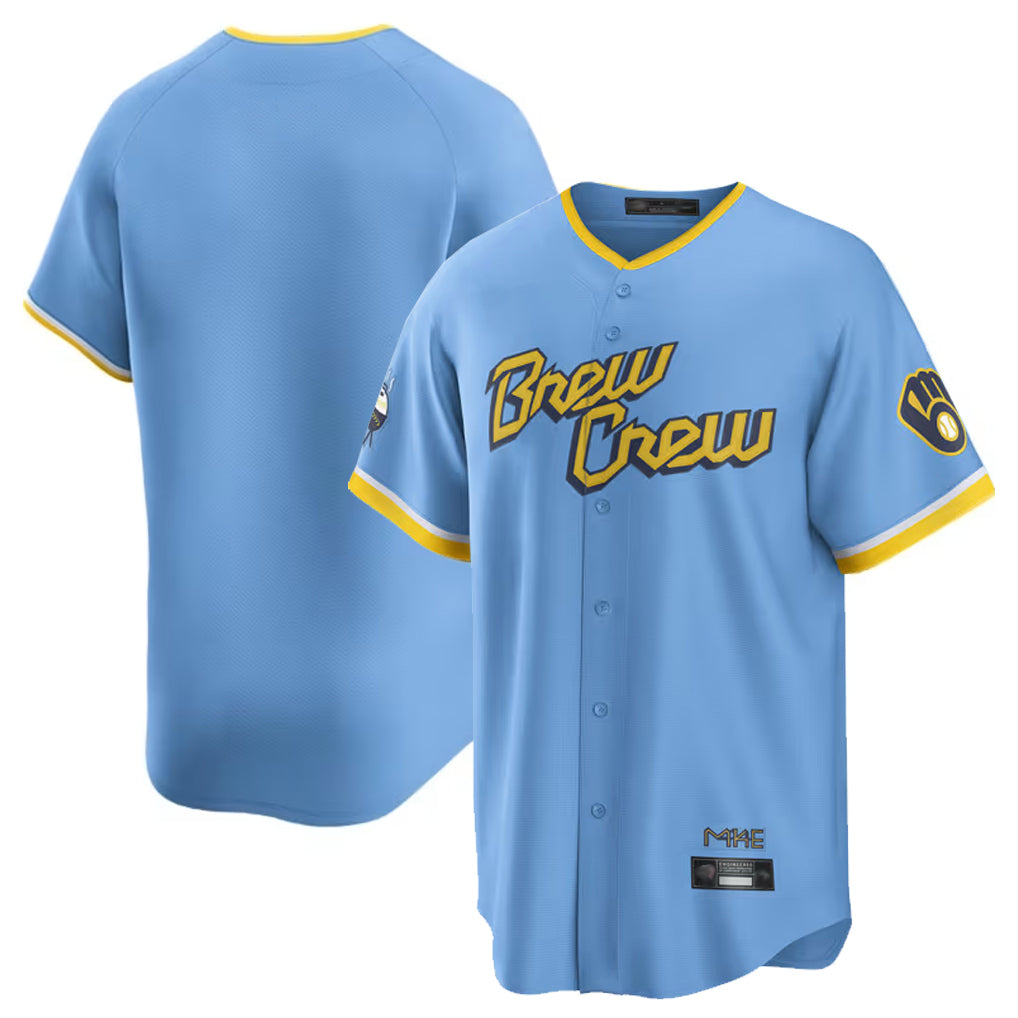 Blackjersey M.Brewers Blank Player Light Blue City Connect Home Game Stitched Jerseys