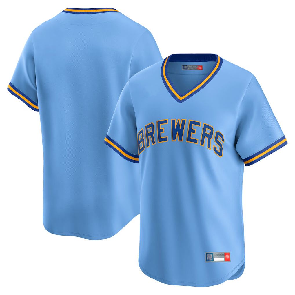 Blackjersey M.Brewers Blank Player Light Blue Cooperstown Collection T-shirt Stitched Jerseys