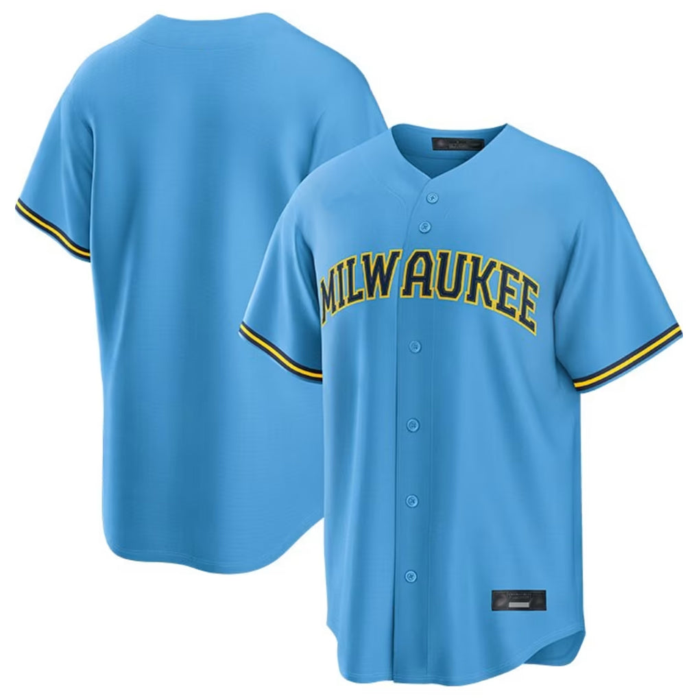 Blackjersey M.Brewers Blank Player Light Blue Road Stadium Game Stitched Jerseys