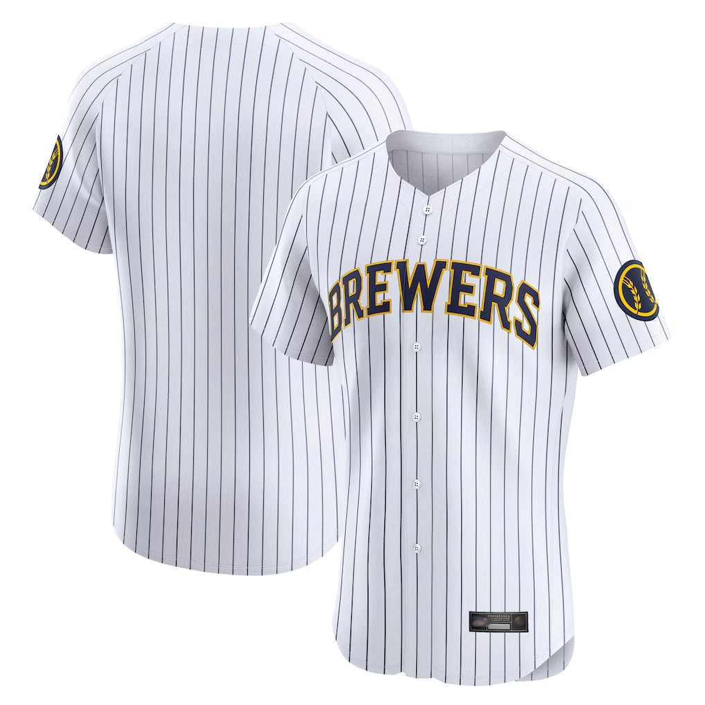 Blackjersey M.Brewers Blank Player White Stripes Home Limited Elite Stitched Jerseys