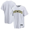 Blackjersey M.Brewers Blank Player White Stripes Home Limited Stitched Jerseys