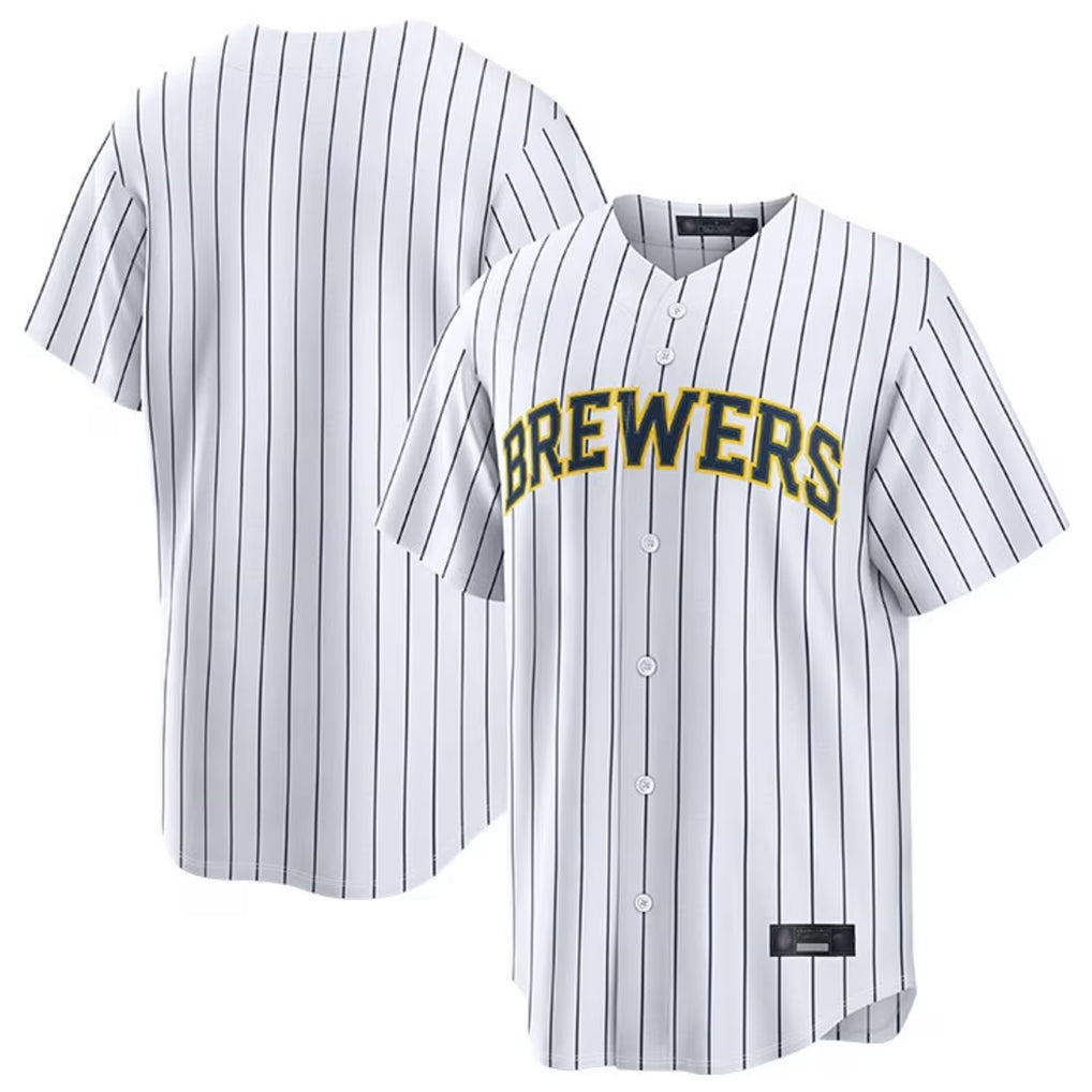 Blackjersey M.Brewers Blank Player White Stripes Home Limited Stitched Jerseys