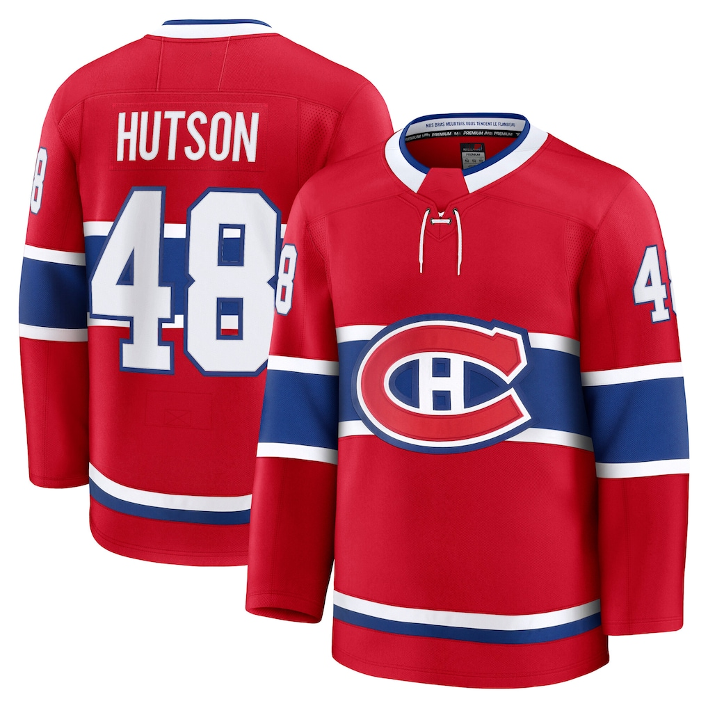 Blackjersey M.Canadiens #48 Lane Hutson Red Home Premium Jerseys