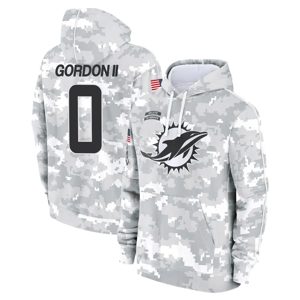 Blackjersey M.Dolphins #0 Ollie Gordon II Player Arctic Camo Salute to Service Hoodies Limited Game Stitched Jerseys