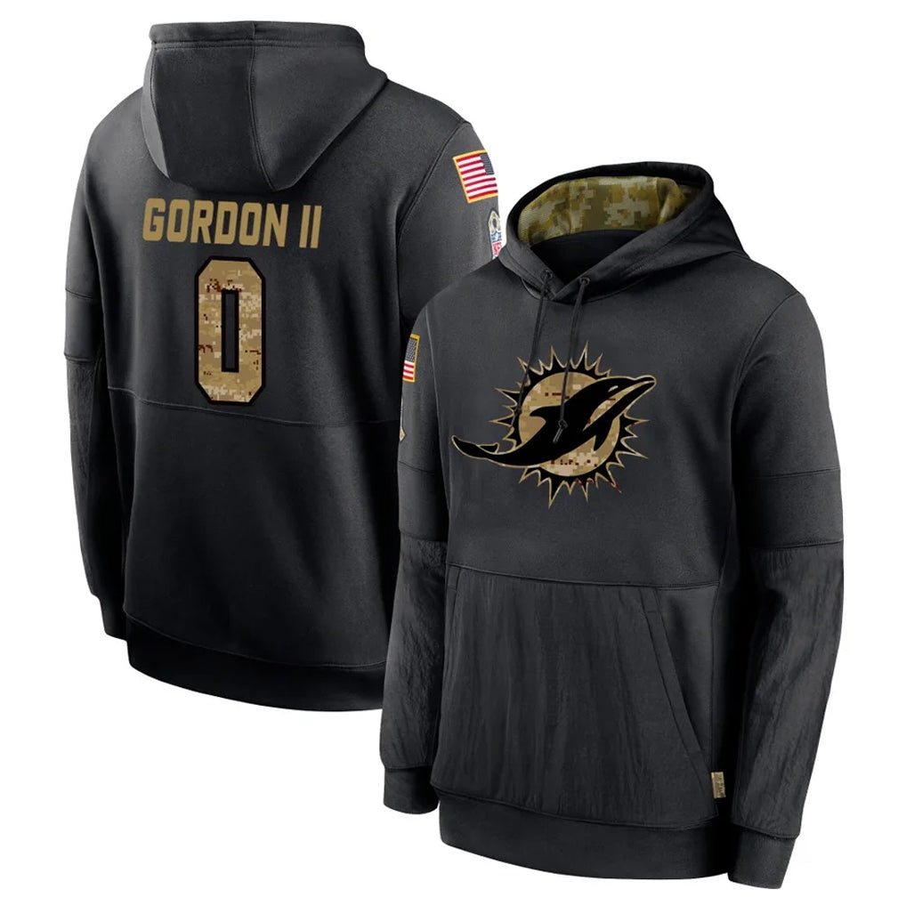 Blackjersey M.Dolphins #0 Ollie Gordon II Player Black Salute to Service Hoodies Limited Game Stitched Jerseys