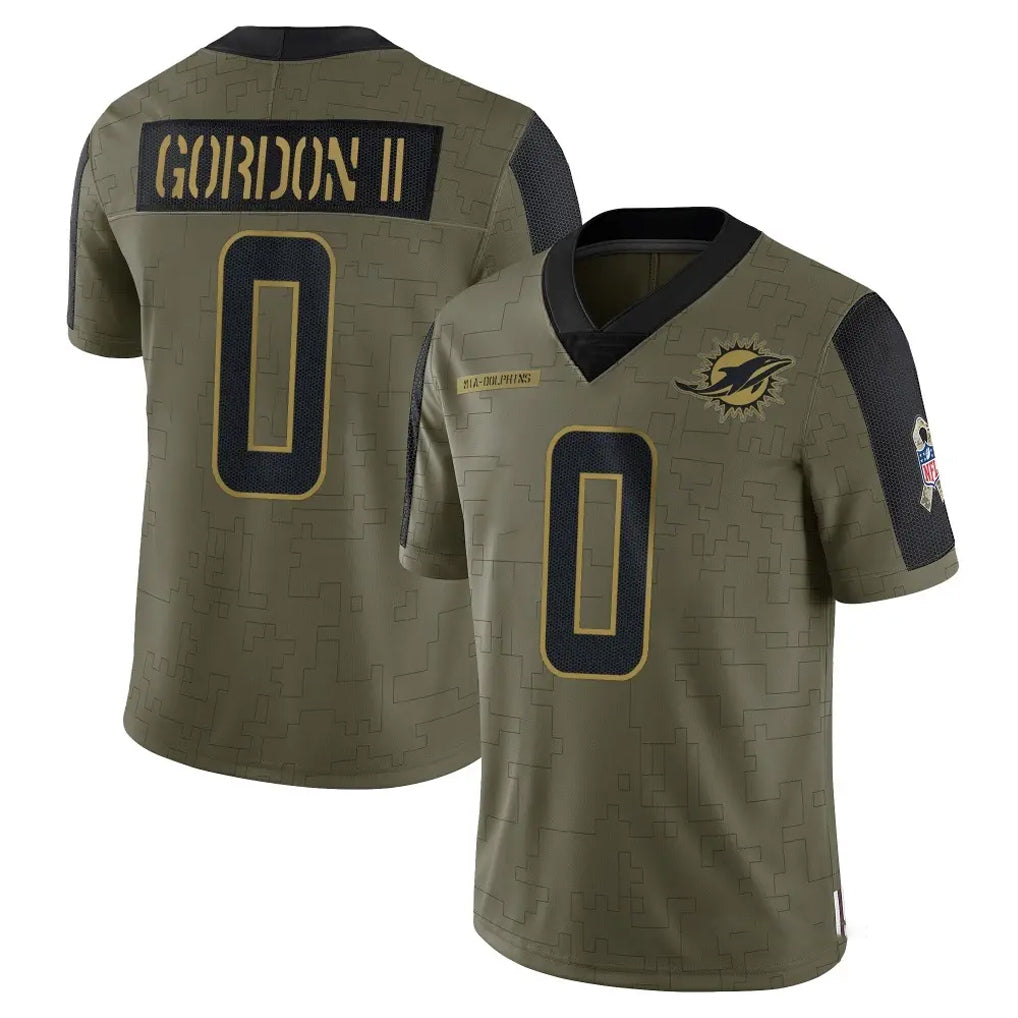 Blackjersey M.Dolphins #0 Ollie Gordon II Player Olive Salute To Service Limited Game Stitched Jerseys