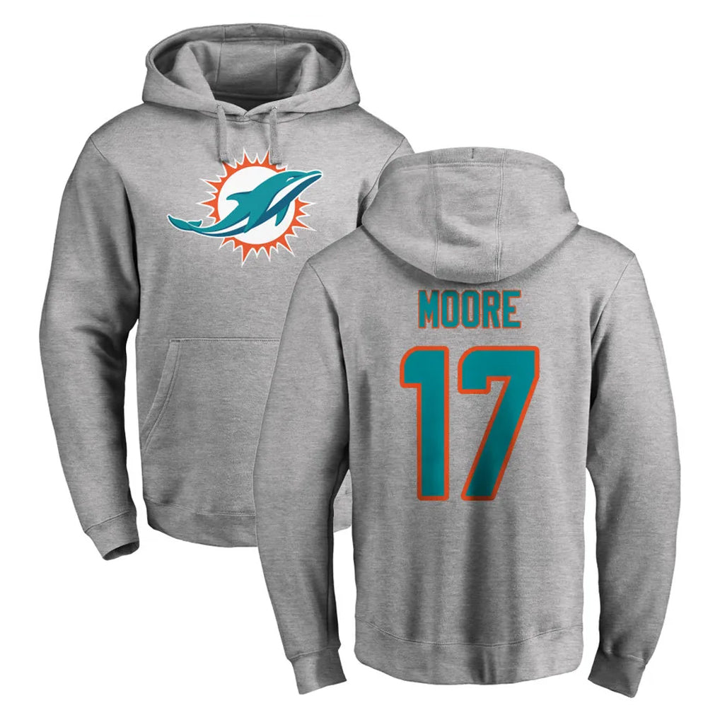 Blackjersey M.Dolphins #17 Trey Moore Player Gray LOGO Pullover Hoodies Limited Stitched Jerseys