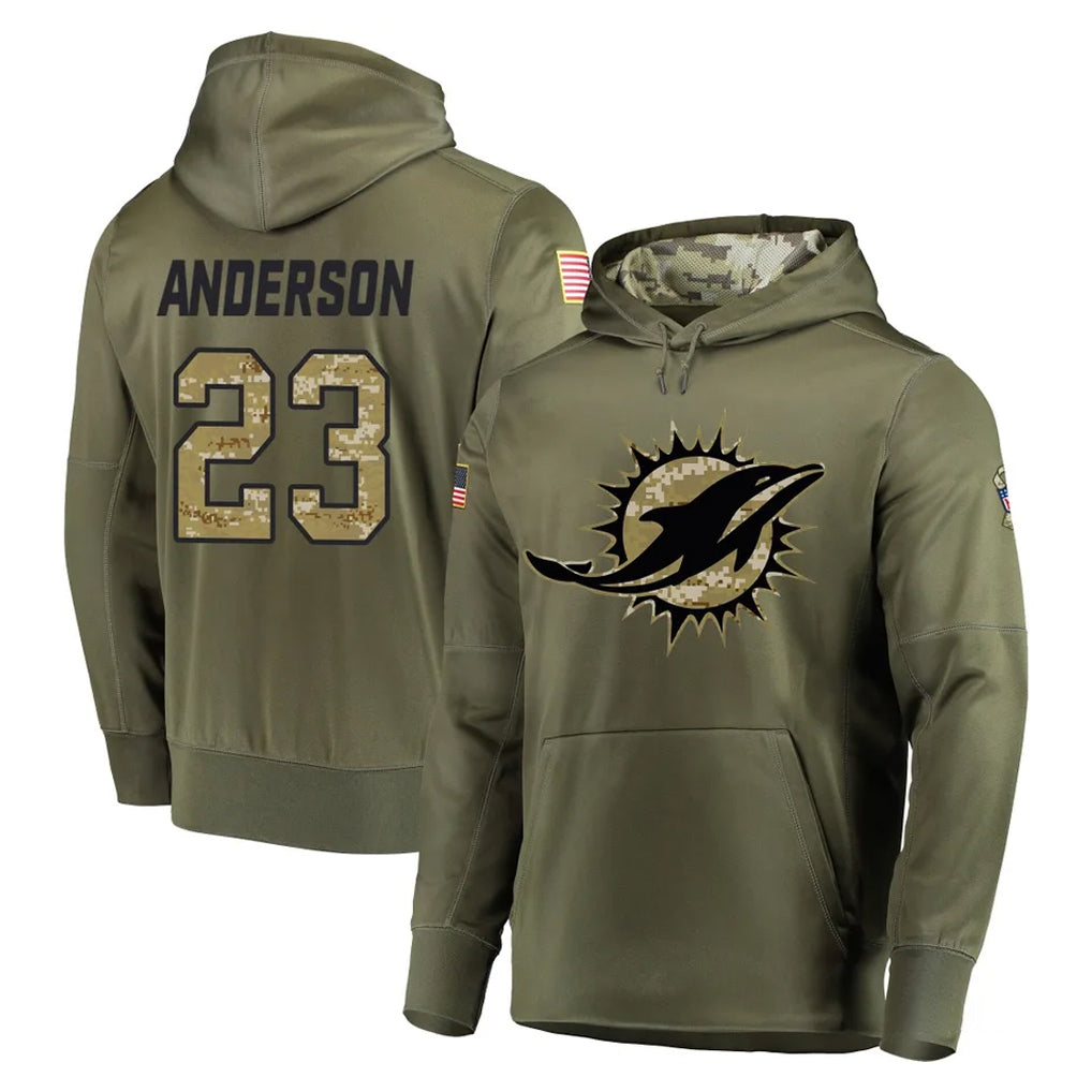 Blackjersey M.Dolphins #23 Zayne Anderson Player Olive Salute to Service Pullover Hoodies Home Game Stitched Jerseys