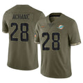 Blackjersey M.Dolphins #28 De'Von Achane Player Olive Salute To Service Limited Stitched Jerseys