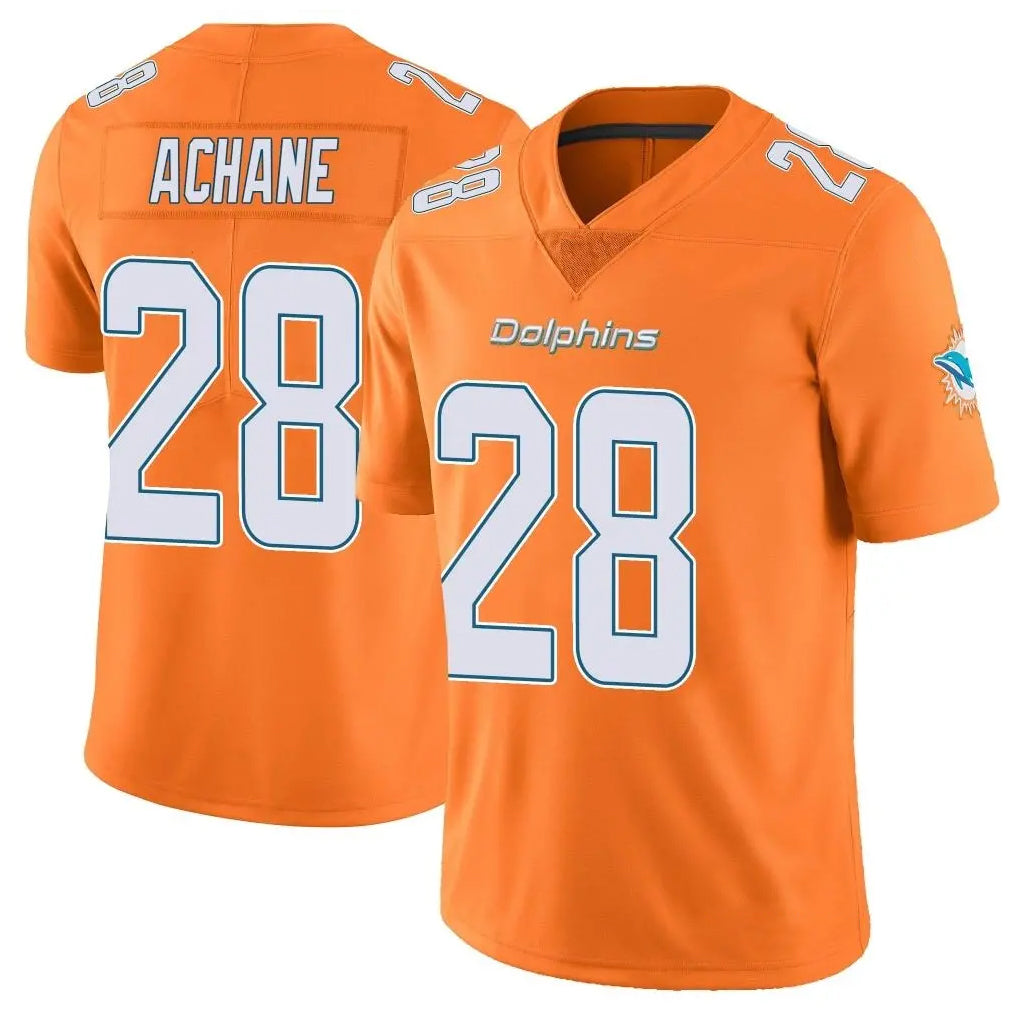 Blackjersey M.Dolphins #28 De'Von Achane Player Orange Limited Home Game Stitched Jerseys
