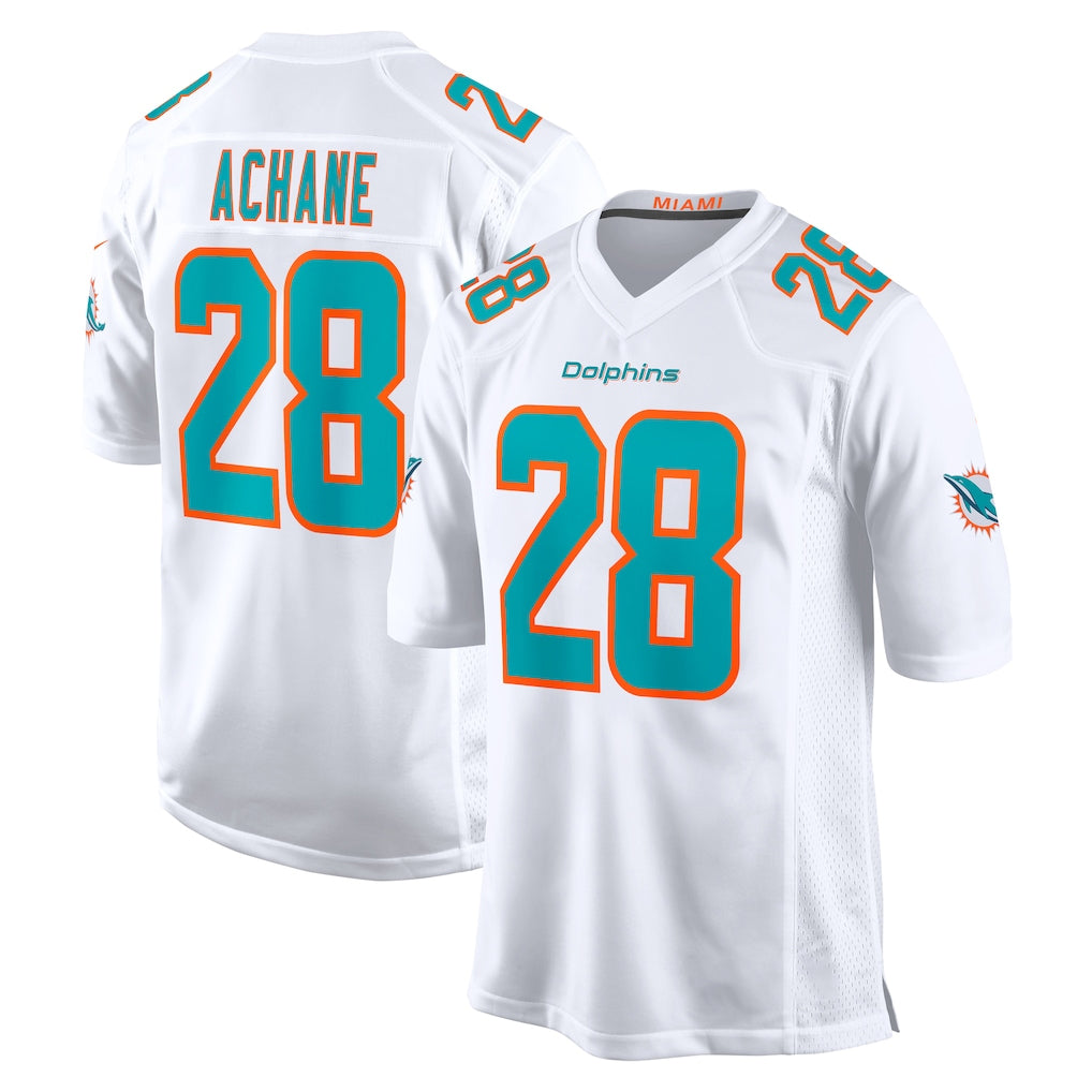 Blackjersey M.Dolphins #28 De'Von Achane Player White Limited Home Game Stitched Jerseys