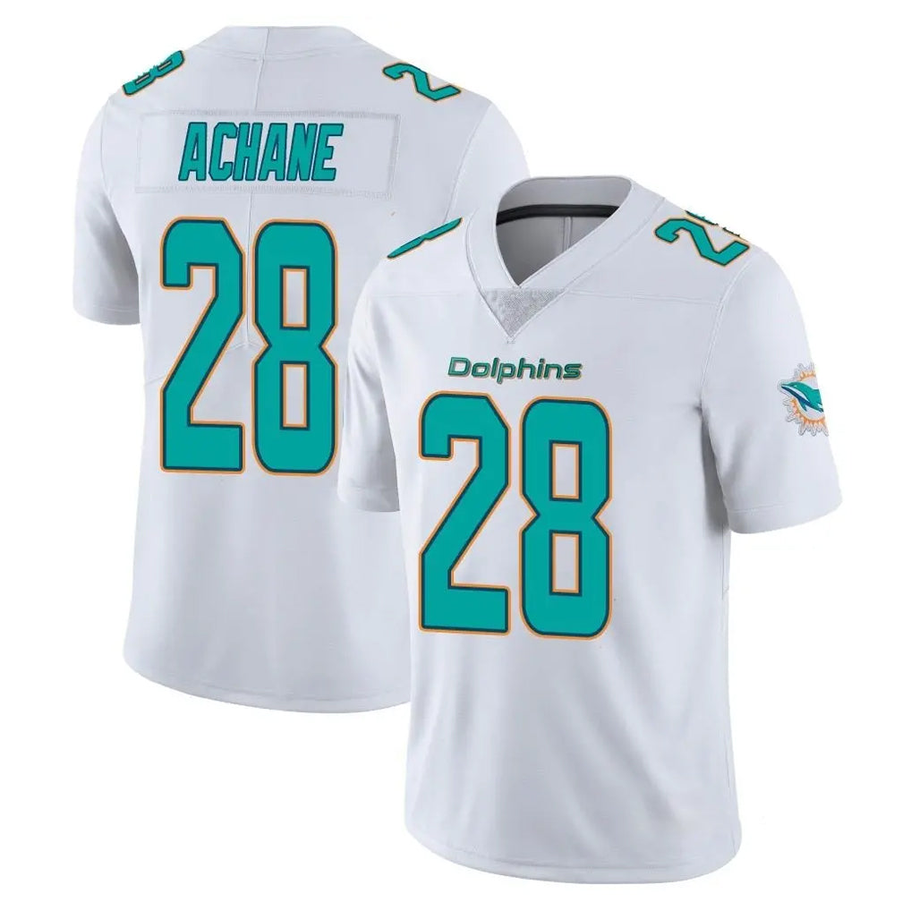 Blackjersey M.Dolphins #28 De'Von Achane Player White Limited Vapor Untouchable Home Game Stitched Jerseys