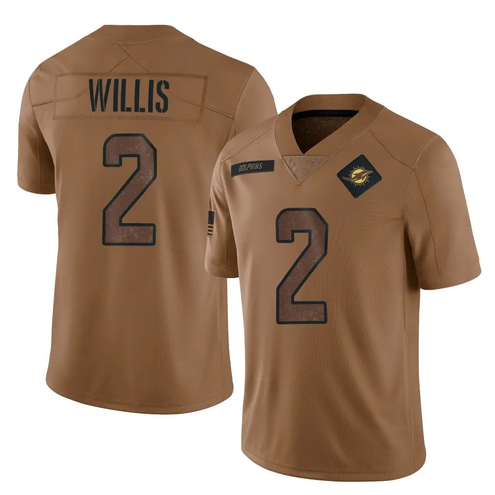 Blackjersey M.Dolphins #2 Malik Willis Player Brown Salute To Service Limited Stitched Jerseys