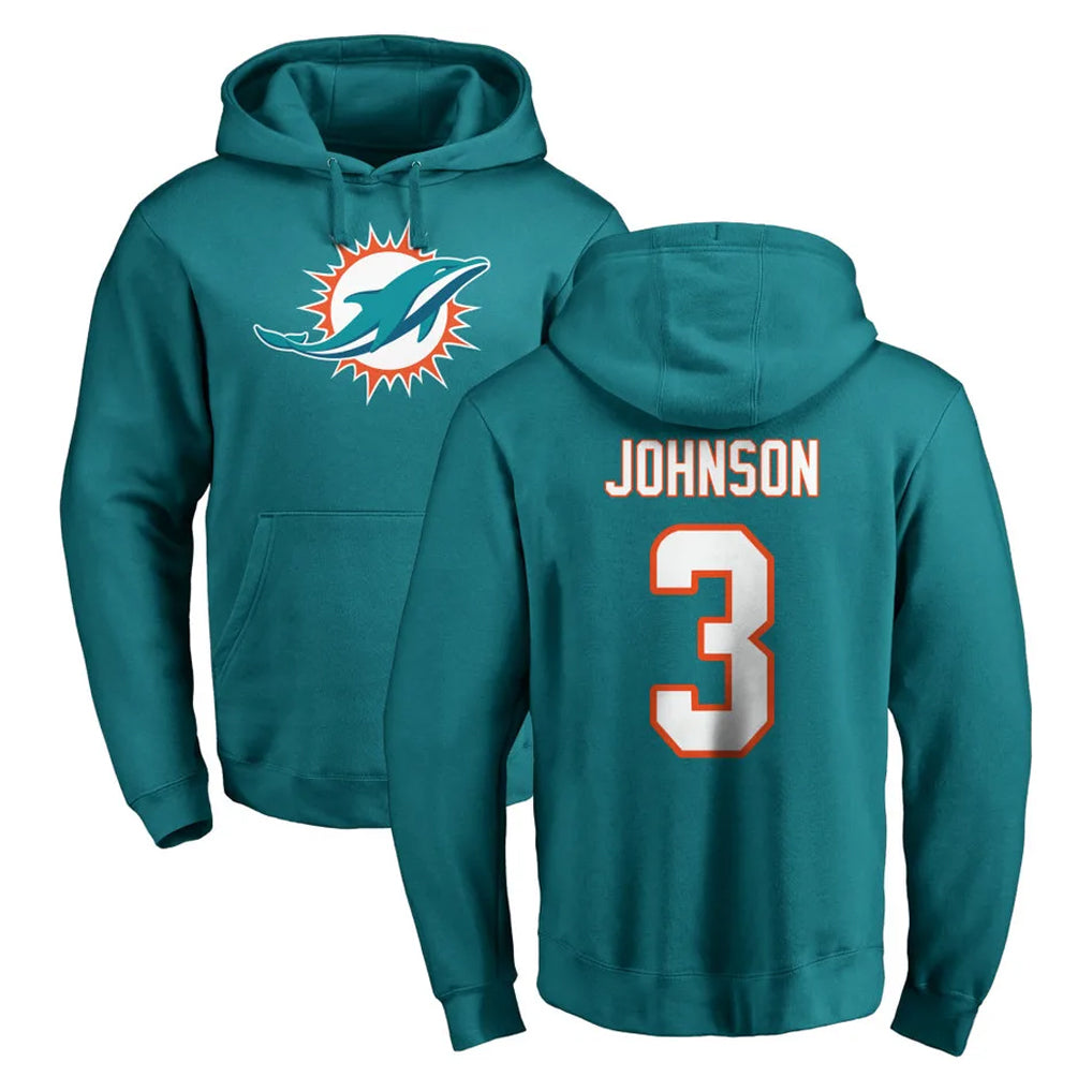 Blackjersey M.Dolphins #3 Chris Johnson Player Aqua LOGO Pullover Hoodies Limited Stitched Jerseys