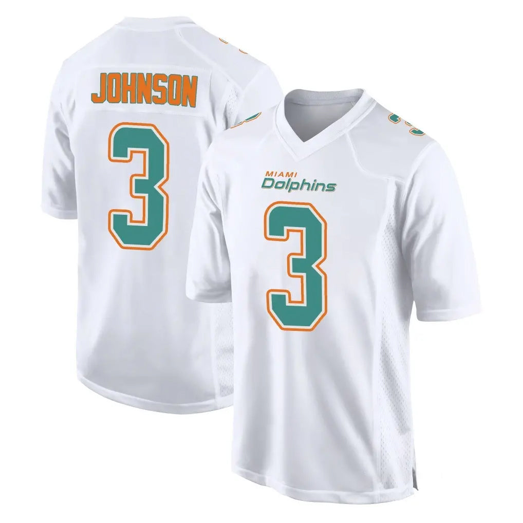 Blackjersey M.Dolphins #3 Chris Johnson Player White Fashion Home Game Stitched Jerseys