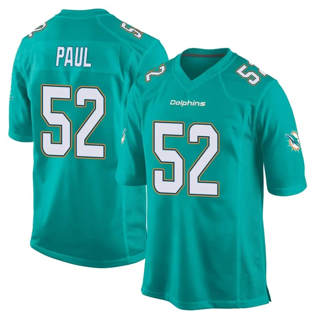 Blackjersey M.Dolphins #52 Patrick Paul Player Aqua Team Color Home Game Stitched Jerseys