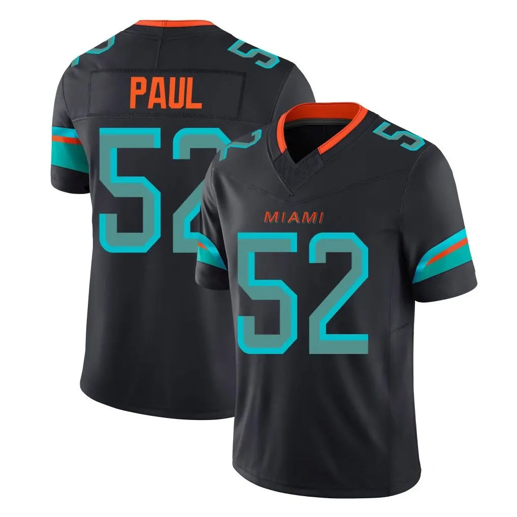 Blackjersey M.Dolphins #52 Patrick Paul Player Black Limited Pitch Rivalries Collection Home Game Stitched Jerseys