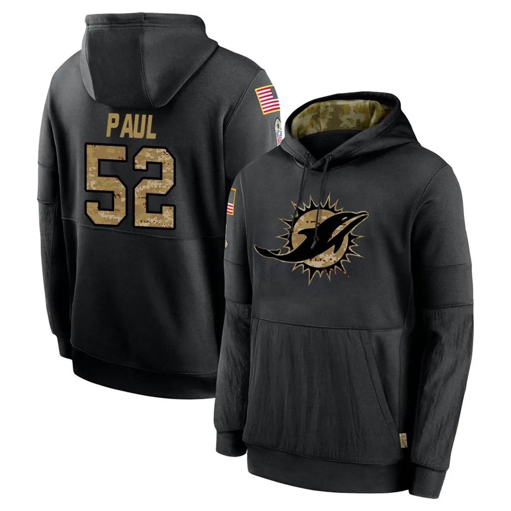 Blackjersey M.Dolphins #52 Patrick Paul Player Black Salute to Service Hoodies Limited Game Stitched Jerseys