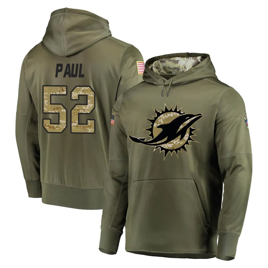 Blackjersey M.Dolphins #52 Patrick Paul Player Olive Salute to Service Pullover Hoodies Limited Stitched Jerseys