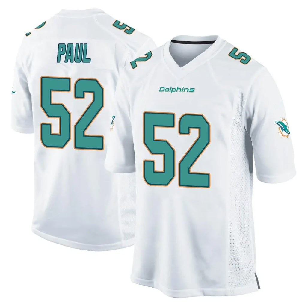 Blackjersey M.Dolphins #52 Patrick Paul Player White Home Game Stitched Jerseys