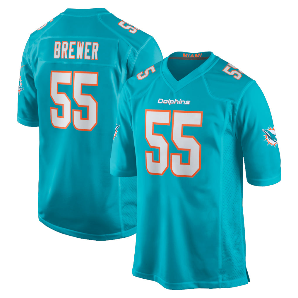 Blackjersey M.Dolphins #55 Aaron Brewer Player Aqua Home Game Stitched Jerseys