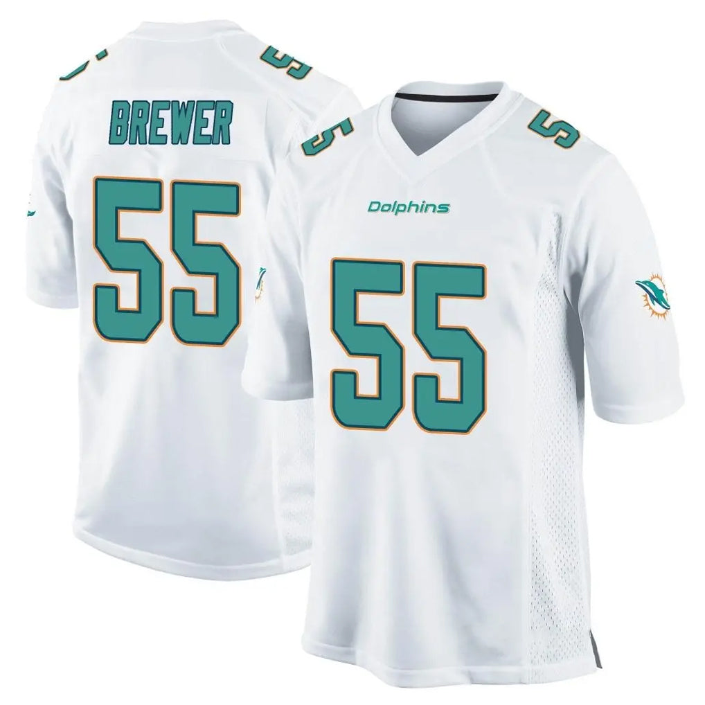 Blackjersey M.Dolphins #55 Aaron Brewer Player White Home Game Stitched Jerseys