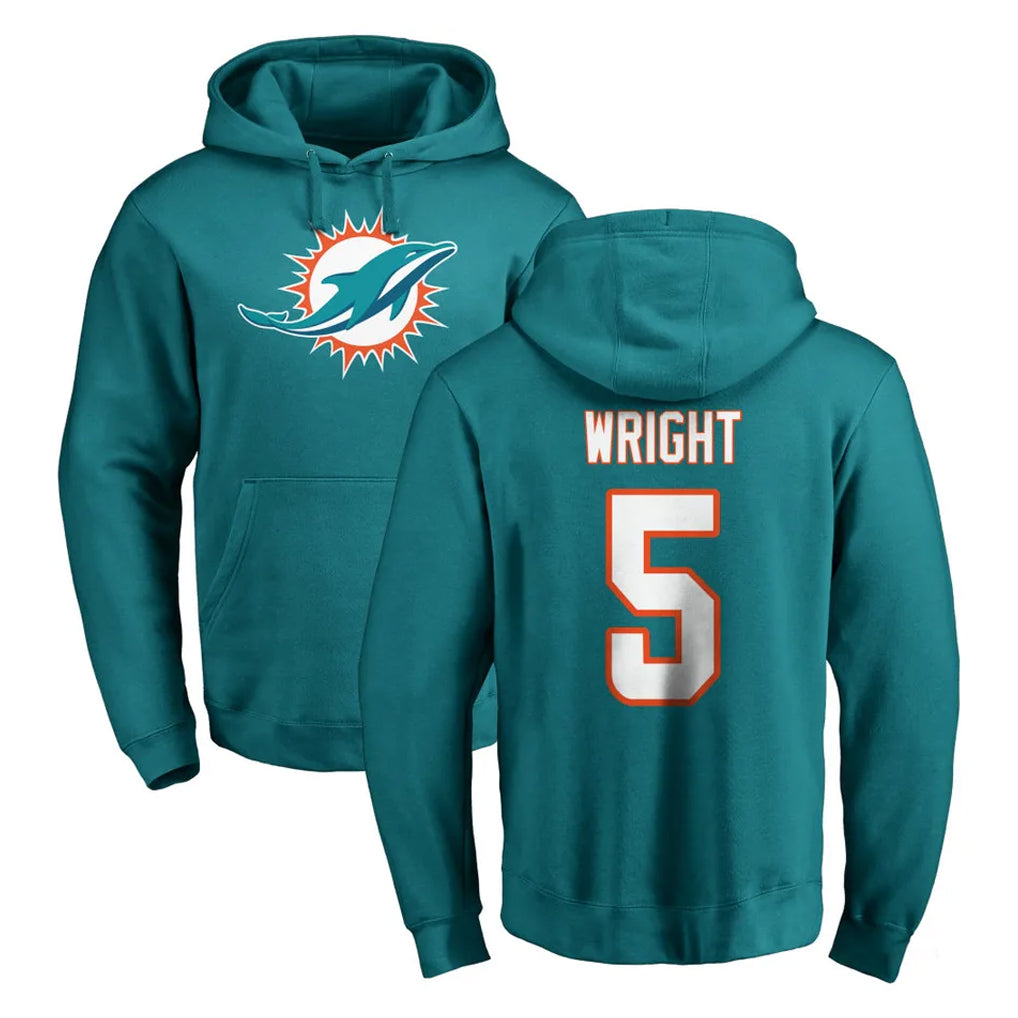 Blackjersey M.Dolphins #5 Jaylen Wright Player Aqua LOGO Pullover Hoodies Limited Stitched Jerseys