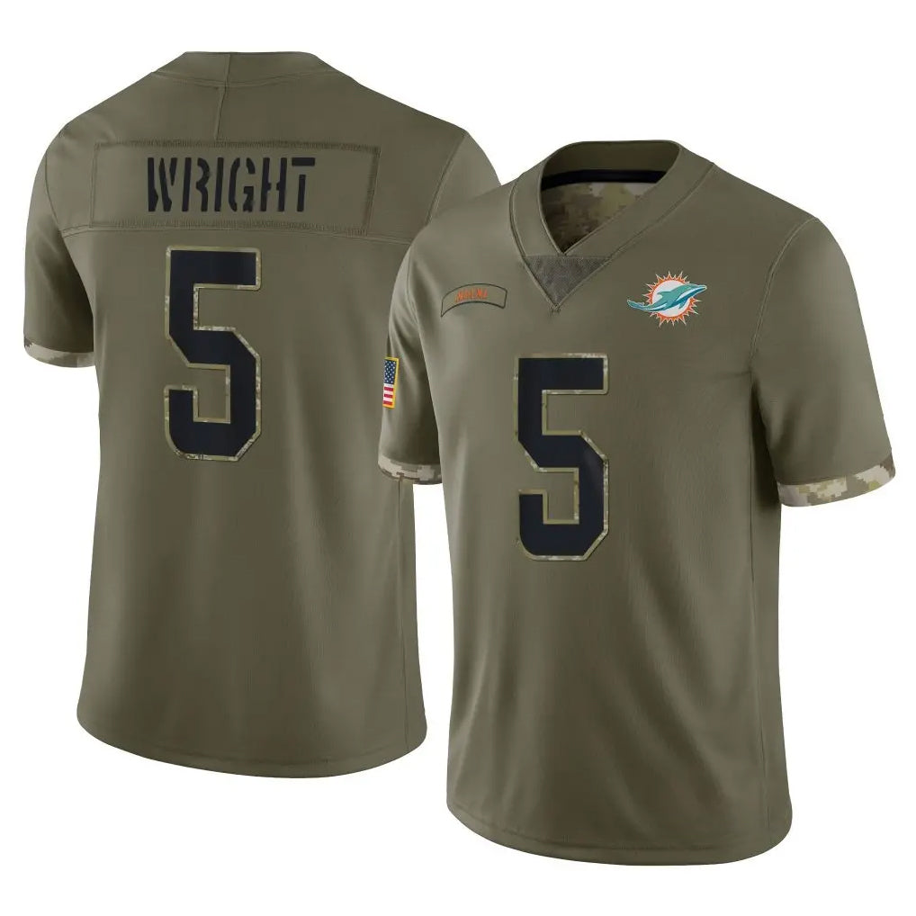 Blackjersey M.Dolphins #5 Jaylen Wright Player Olive Salute To Service Limited Game Stitched Jerseys