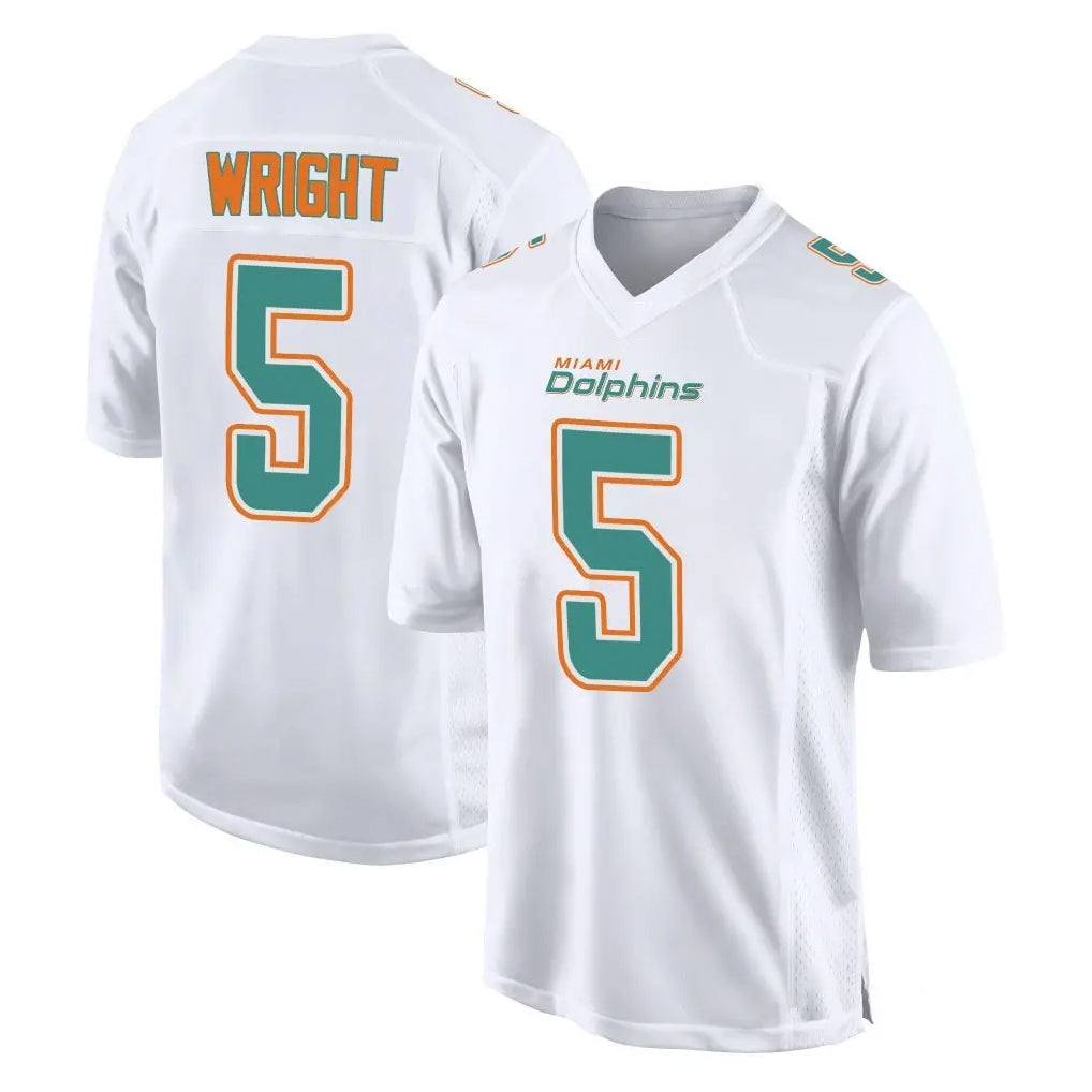Blackjersey M.Dolphins #5 Jaylen Wright Player White Fashion Home Game Stitched Jerseys
