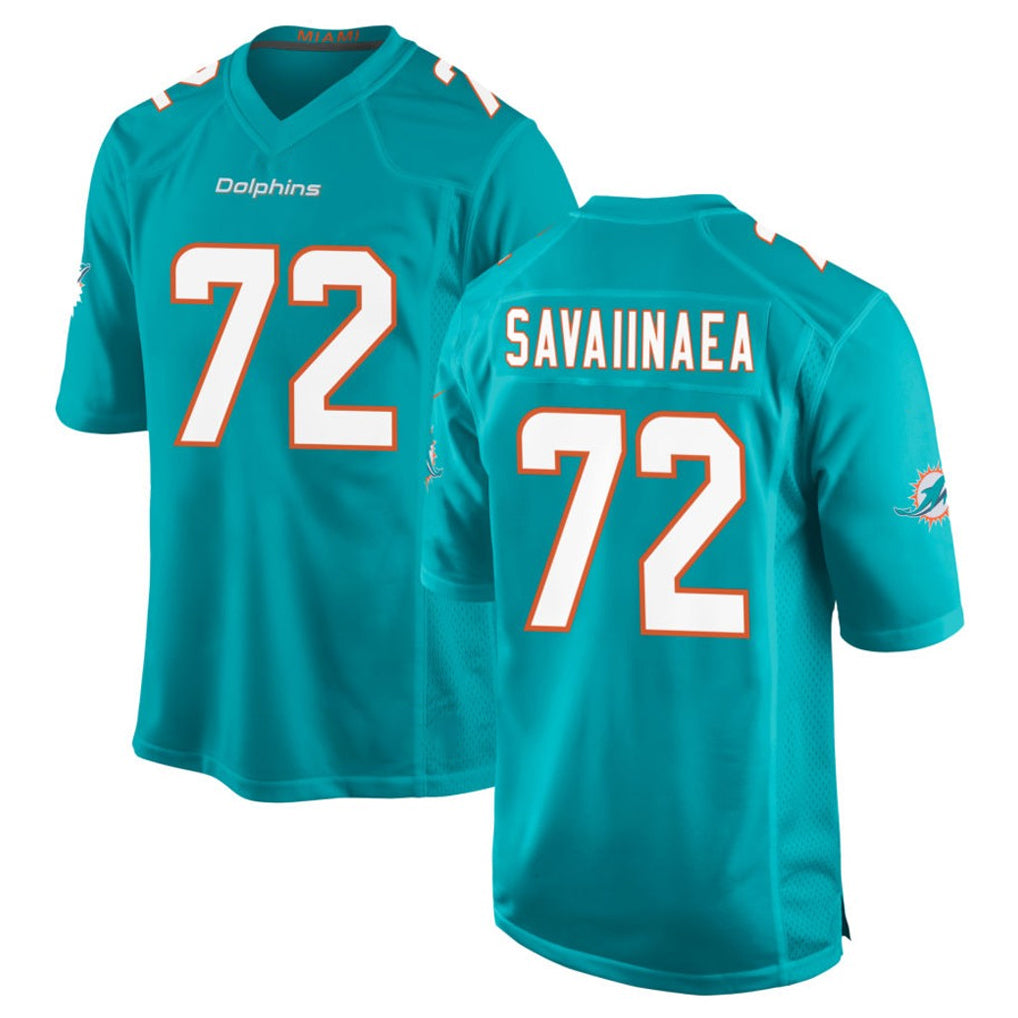 Blackjersey M.Dolphins #72 Jonah Savaiinaea Player Aqua Home Game Stitched Jerseys