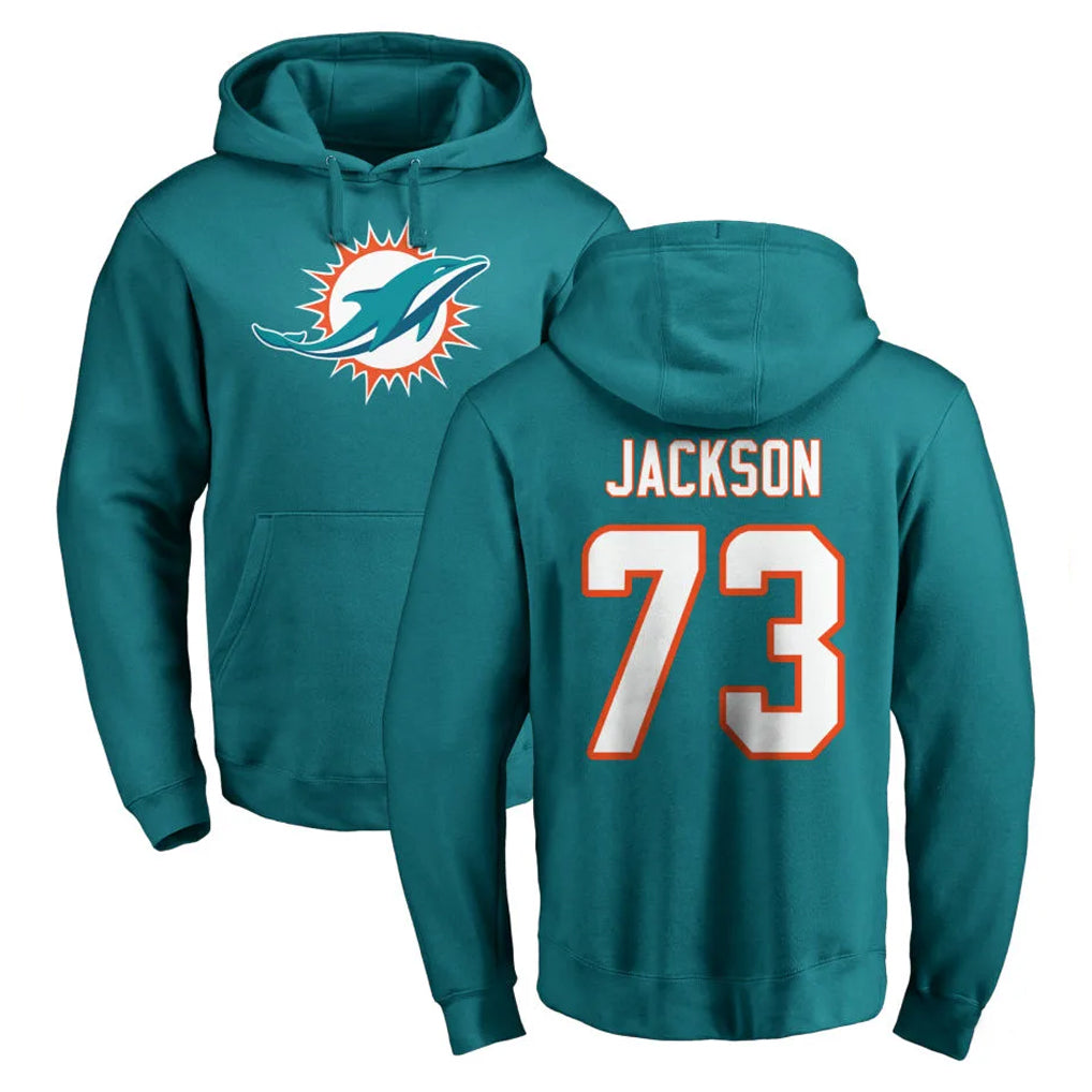 Blackjersey M.Dolphins #73 Austin Jackson Player Aqua LOGO Pullover Hoodies Limited Stitched Jerseys